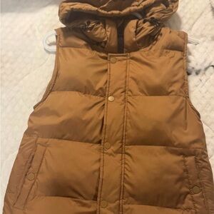 Brown Puffer Vest with Hoody.